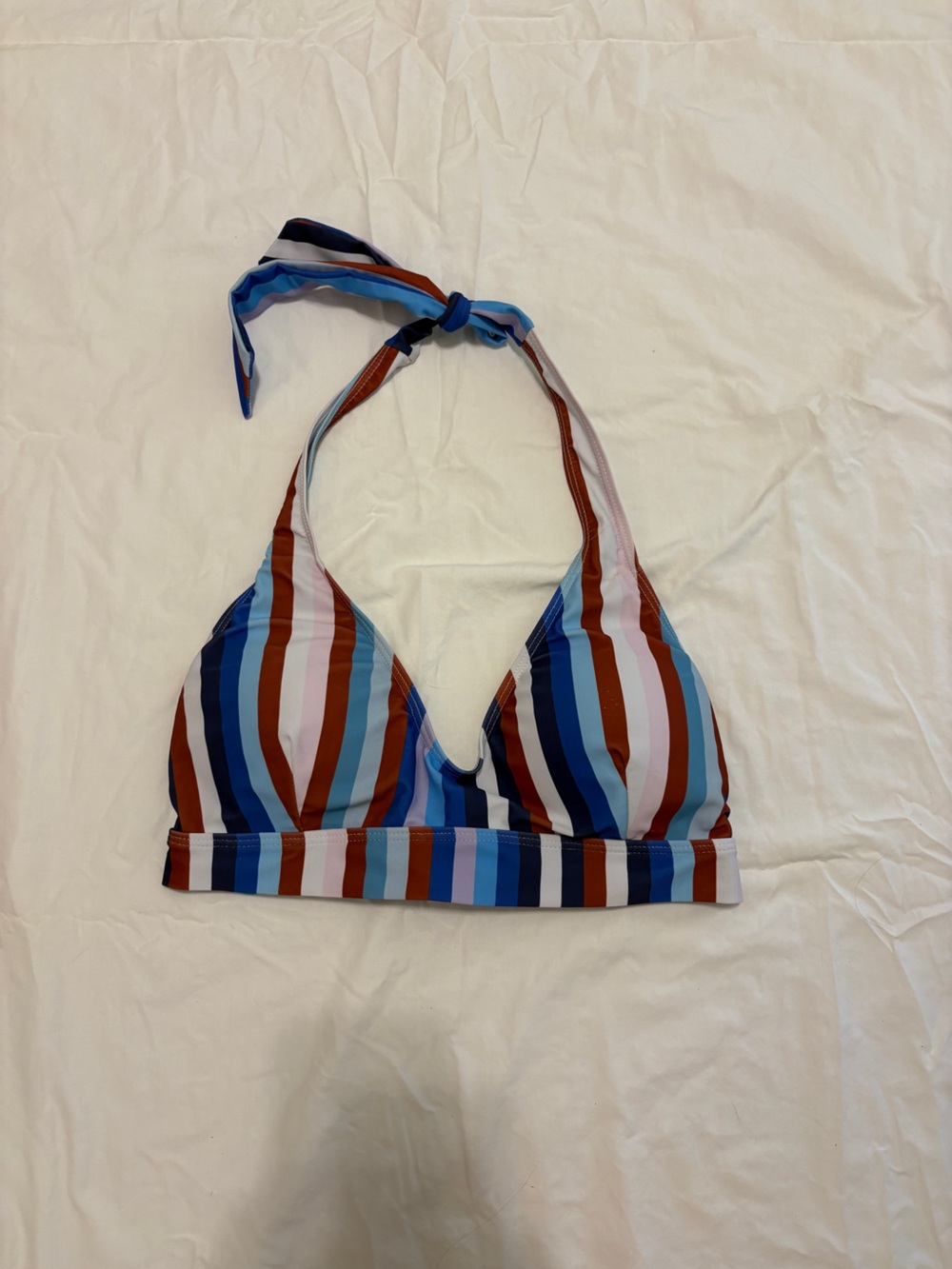 Women’s Halter Bikini Top in Blue, Rust & Pink Stripes